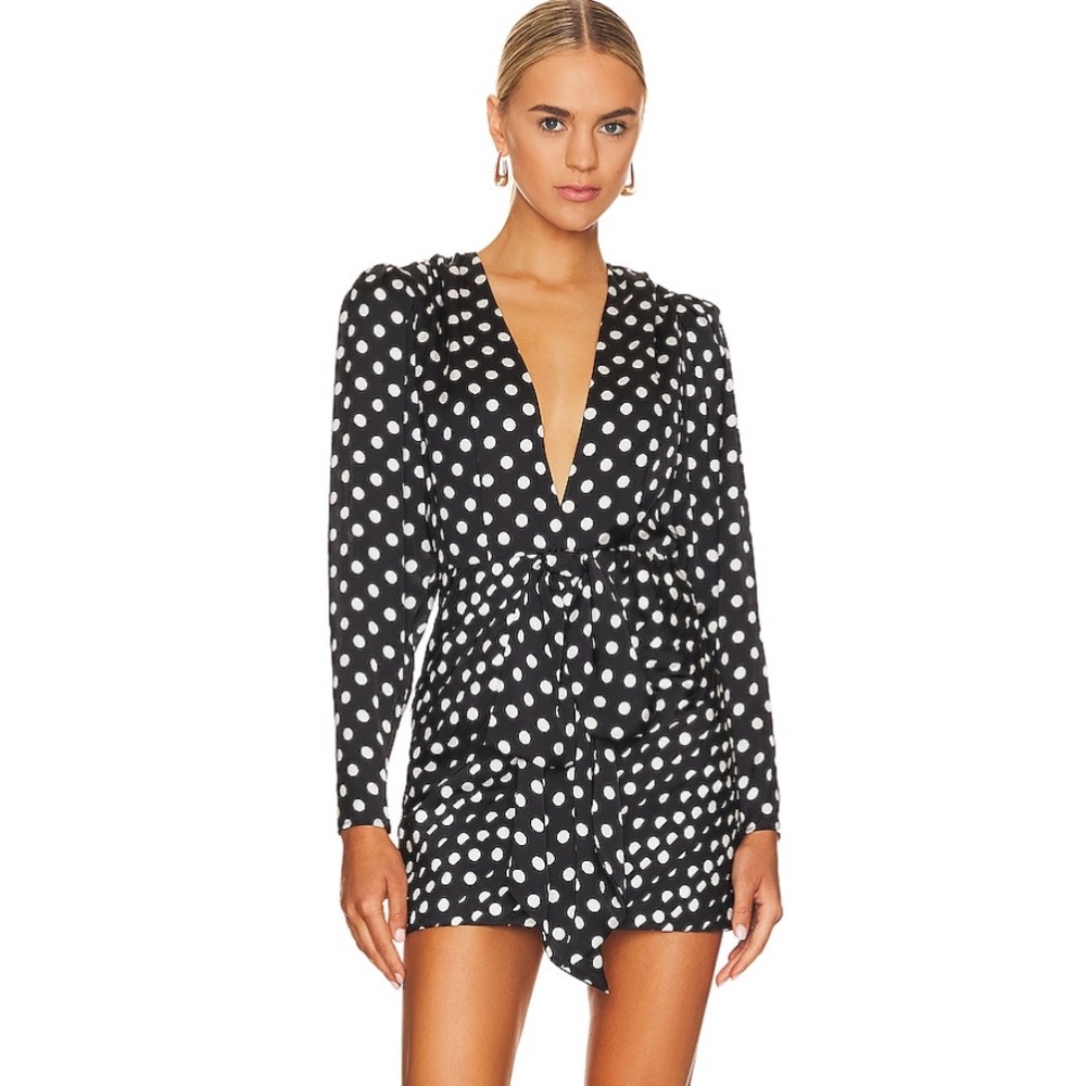 Ronny Kobo Lyric Polka-Dot Charmeuse Mini Dress Size Small